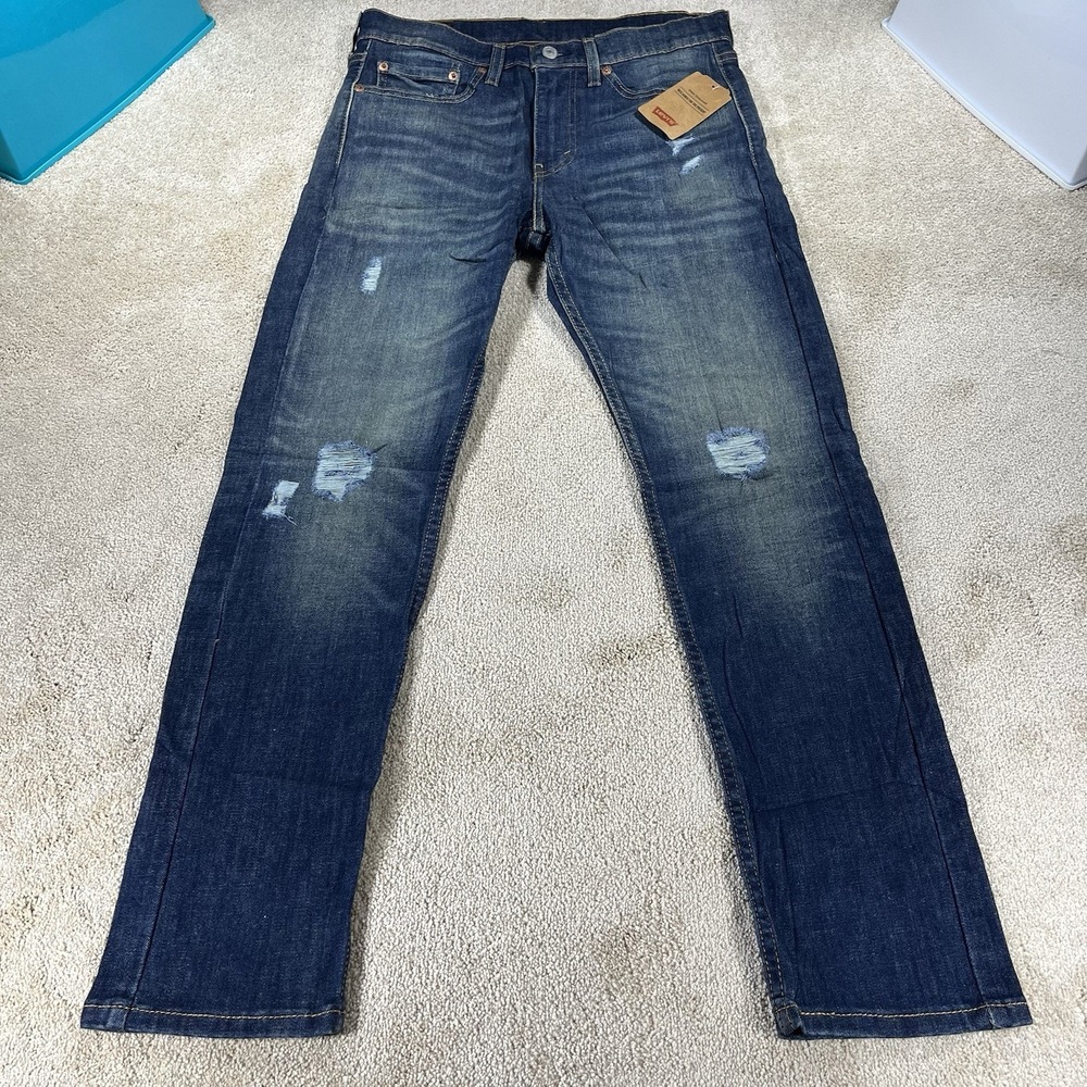 NWT Levis 510 Skinny STRETCH Jeans Mens 31x30 WHISKERED Dark Wash DISTRESSED